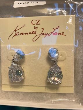 Kenneth Jay Lane Clear Crystal Teardrop Dangle Earrings